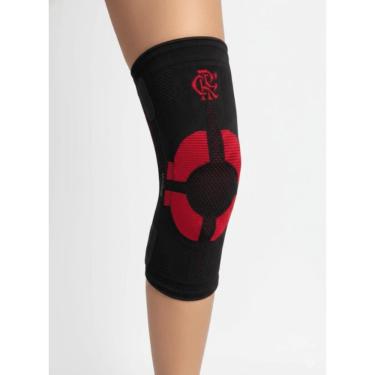 Imagem de Joelheira Esportiva N1 Sport Linha Pro Estabilizacao Avancada Knit 3D Hastes Flexiveis Pad Silicone Vermelho e Preto m
