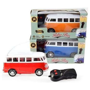 Imagem de Carro de Controle Remoto sem Fio - Kombi Clássica T1 com Acende Faróis e 6 Funções Laranja 18CM