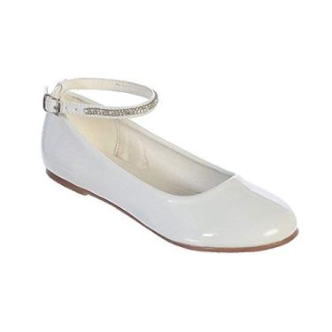 Imagem de Sapatilhas de salto plataforma com tira no tornozelo de strass patenteadas para meninas iGirlDress tamanho 9 - Tamanho 5 Juvenil, Branco, 1 Little Kid