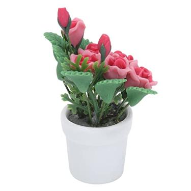 Imagem de Bonsai em miniatura, formato de cesta de rosas 1:12 pequenos bonitos e atraentes buquês de casa de boneca Inofensivos para presente para decoração de casa de boneca