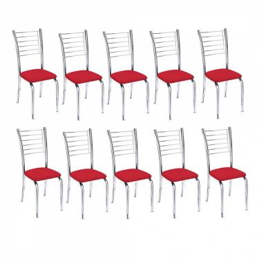 Imagem de Kit 10 Cadeiras Iara Cromada Para Cozinha Vermelho