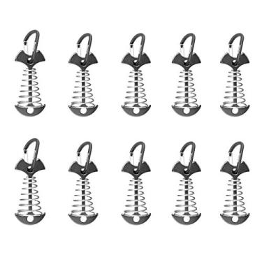 Imagem de Esticador de corda para barraca de espinha de peixe com clipes mosquetão – Âncora de alumínio para amarrar no deck | Tensores de cordão | Acessórios de acampamento ao ar livre para barracas pacote com 10 (Preto)