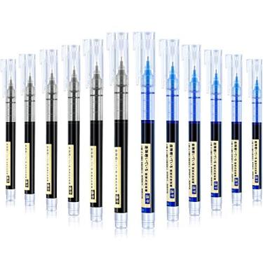 Imagem de Frienda 12 canetas esferográficas japonesas de 0,5 mm de secagem rápida, tinta líquida, escrita suave para escritório, estudantes, material escolar (preto e azul)