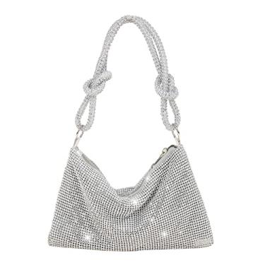 Imagem de Bolsas femininas com strass chiques e brilhantes para noite, bolsa Hobo brilhante, bolsa clutch prateada brilhante para festa, clube, casamento, A01 - prata (strass), 10.2x6.3in