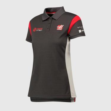 Imagem de Camisa Polo Fórmula 1 Feminina Cinza Vermelho Haas Team 2017 - Amg Pet