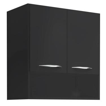 Imagem de Armário Aéreo Duas Portas Com Nicho Preto Em Mdf