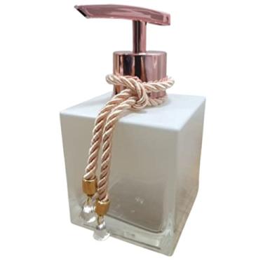 Imagem de Dispenser Porta Sabonete Líquido Hidratante Porta Álcool Gel Vidro Degradê - Branco e Rosê Gold-Luiggi Presentes®