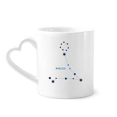 Imagem de Caneca de café cerâmica com signo do zodíaco da constelação de Peixes copo de coração de vidro