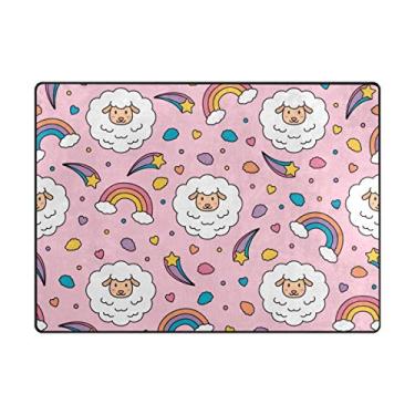 Imagem de My Little Nest Tapete de área bonito de ovelha rosa leve antiderrapante tapete macio 12 x 17 cm, esponja de memória interior decoração externa tapete para sala de jantar quarto escritório cozinha