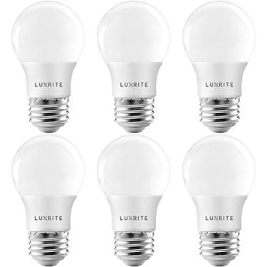 Imagem de Luxrite Lâmpada A15 LED equivalente a 40W, 7W, 5000K (branco brilhante), 600 lúmens, classificação de luminária fechada, lâmpadas de ventilador de teto reguláveis, base média E26, listado pela UL - interno e externo (pacote com 6)