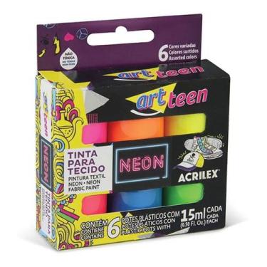 Imagem de Tinta Para Tecido Art Teen - Acrilex Com 6 Cores Neon 15ml