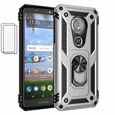 Imagem de Capa para Motorola Moto G6 Play Capinha com protetor de tela de vidro temperado [2 Pack], Case para telefone de proteção militar com suporte para Motorola Moto G6 Play (Prata)