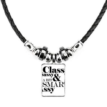 Imagem de DIYthinker Colar elegante Sassy & A Bit Smart Assy com citação e pingente de corda de couro