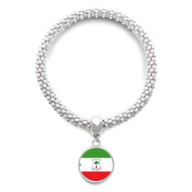 Imagem de DIYthinker Pulseira com pingente de prata e bandeira nacional da Guiné Equatorial da África Bracelete ajustável