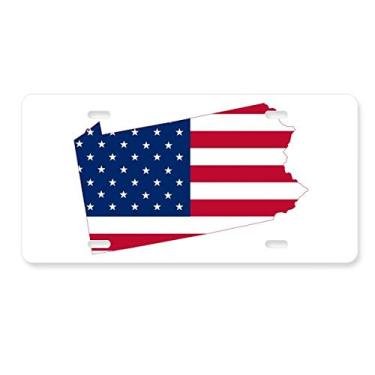 Imagem de DIYthinker Placa de licença com listras da bandeira dos Estados Unidos da Pensilvânia Placa de licença Decoração de aço inoxidável para automóveis