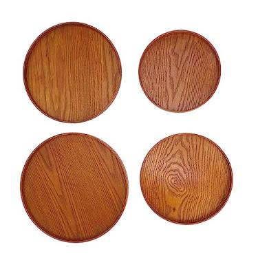Imagem de Bandeja de Servir de Madeira, 4 Peças de Paletes de Madeira à Prova de Derramamento Seguras Redondas para Hotéis para Nozes (Marrom escuro)