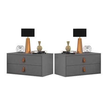 Imagem de Par de Mesa Lateral Unic 60cm: Mesa de Cabeceira com Gavetas Cinza