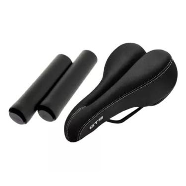 Imagem de Banco Selim Gts Vazado Preto C/manopla Mtb/speed Adulto Bike (Manopla Preta)