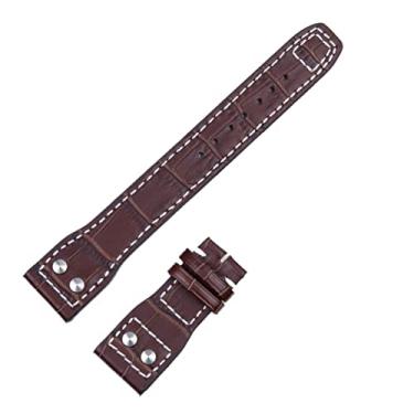 Imagem de DFAMIN Para IWC Mark PILOT PORTUGIESER Pulseira de Relógio 21mm 22mm Pulseira de Relógio de Couro Genuíno Rebites de Grão de Bambu Pulseiras de Relógio Fivela Prata (Cor: Bambu Marrom, Tamanho: 22mm)