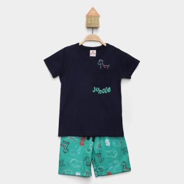 Imagem de Conjunto Curto Bebê Brandili Jungle Bolso Camiseta + Bermuda Menino