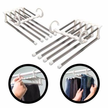Imagem de Vittak Kit 2 Cabide Para Calças Organizador Multifuncional Pendurar Calça Bermuda Shorts 5 Divisórias Dobrável em Aço Inox