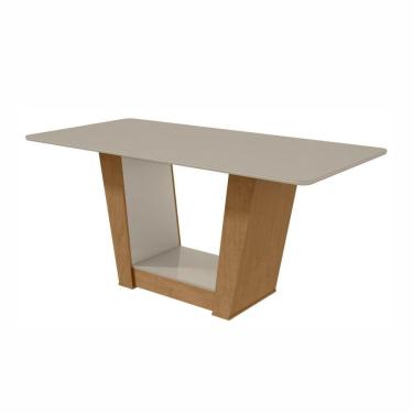 Imagem de Mesa de Jantar 160x80cm Tampo MDF/Vidro Apogeu Móveis Lopas Amêndoa Clean/Off White