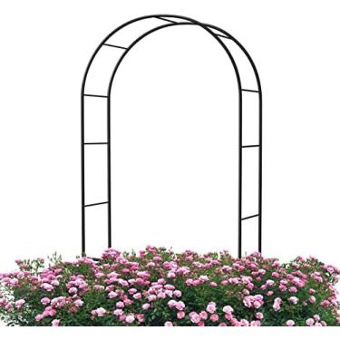Imagem de Arco de metal preto Arcos de flores de casamento Treliça resistente às intempéries Pérgula de jardim para plantas trepadeiras Decoração de tema de videira W120 X H220cm, W160 X H220cm, W180