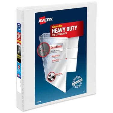 Imagem de Avery Fichário de 3 anéis com visualização resistente, anéis oblíquos de um toque de 2,5 cm, comporta papel de 21,5 x 28 cm, 1 fichário branco (05304)