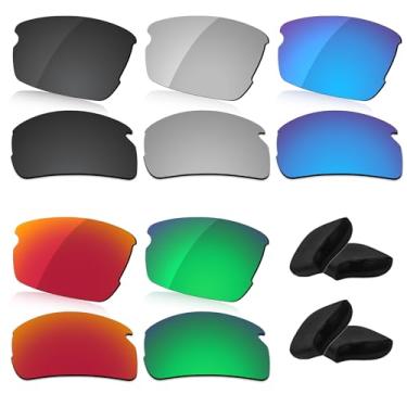 Imagem de LenzReborn Lentes polarizadas e peças de nariz de substituição para óculos de sol Oakley Flak 2.0 OO9295 - preto escuro + cinza prata + vermelho fogo + azul gelo + verde gramado