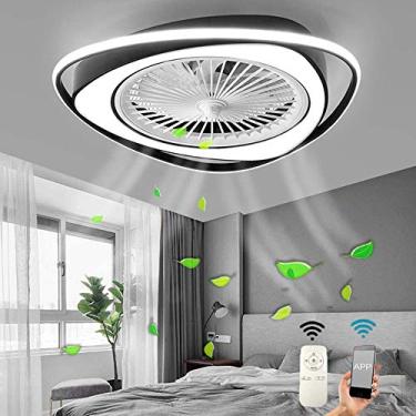 Imagem de Ventilador de teto LED com iluminação Ventilador invisível moderno Luz de teto regulável com luz de ventilador de controle remoto 38W Ventilador de quarto ultra silencioso Lâmpada de teto co