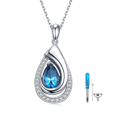 Imagem de SVODEA Colar de urna de gota de zircônia cúbica azul criada em prata esterlina 925 para joias de cremação de cinzas, banhado a ouro, zircônia cúbica, Banhado a ouro, Zircônia cúbica