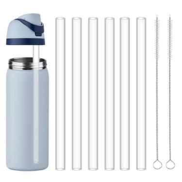 Imagem de HEYSKAY 6 canudos Tritan de substituição compatíveis com Owala FreeSip Flip 680 g e 947 ml frasco de aço inoxidável reutilizável canudos transparentes com 2 peças de escovas de limpeza, canudos de