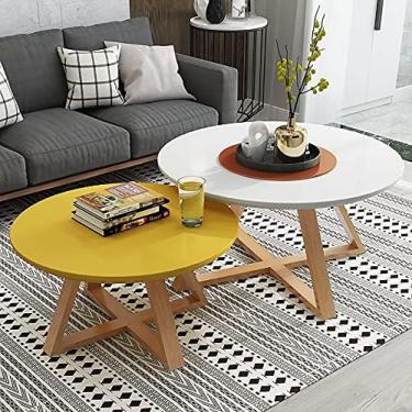Imagem de Conjunto de mesa de centro ninho de 2 mesas Sofá Morden Mesa lateral Pernas de mesa de centro Armazenamento espaçoso Cantos arredondados com cruz As pernas de madeira Almofada antiderrapante