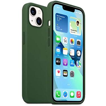 Imagem de ORKDFJ Capa traseira totalmente embrulhada para Apple iPhone 13 Mini (2021) 5,4 polegadas à prova de choque fácil de limpar capa de silicone líquido [proteção de tela e câmera] (Cor: Verde)