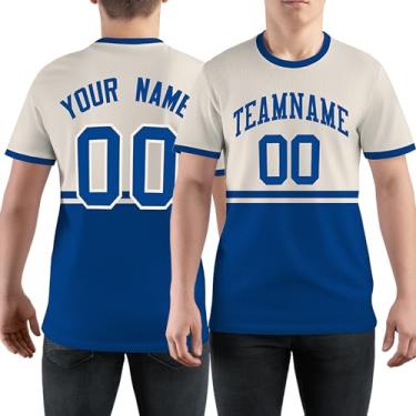 Imagem de Camiseta de beisebol casual personalizada, número do time de beisebol, camisetas esportivas para homens e mulheres jovens, Creme e azul - 25, One Size