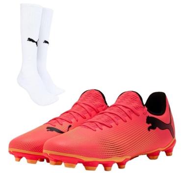 Imagem de Chuteira Campo Puma Future 7 Play + Meião Puma Branco-Masculino