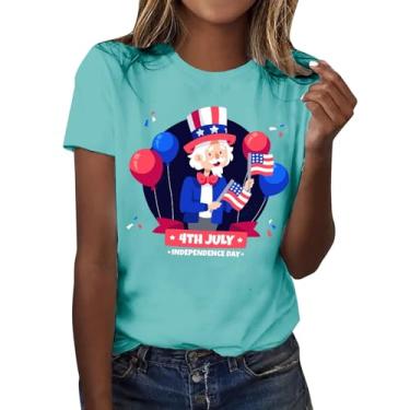 Imagem de Camiseta feminina de 4 de julho para o Dia da Independência, bandeira dos EUA, estampa divertida, camiseta de festival de verão, Verde menta, GG