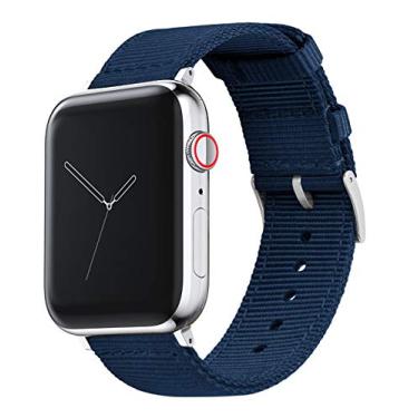 Imagem de Pulseira de relógio de duas peças estilo militar BARTON de 42 mm/44 mm azul-marinho com mecanismo de barra de mola de liberação rápida - compatível com todos os modelos de Apple Watch - Ferragens de