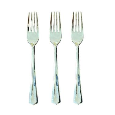 Imagem de Kit 60 Garfos Descartáveis De Luxo Em Plástico Prata 18Cm