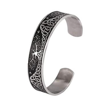 Imagem de HAQUIL Norse Yggdrasil Tree of Life Cuff Bracelet para homens e mulheres, presente de joalheria viking