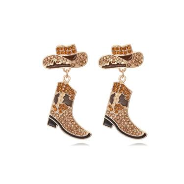 Imagem de Brincos ocidentais femininos com strass, chapéu, botas, pingentes, boho, esmaltado, country, festas, joias, presente, Metal, Sem pedra preciosa