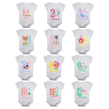 Imagem de Kit Body Bebê Calupa Mesversario Manga Curta Jardim Encantado 1 A 12 Meses-Feminino