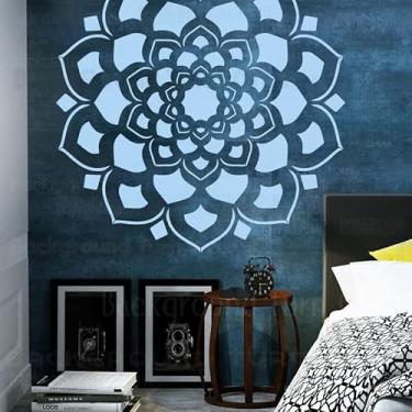 Imagem de Estêncil de 140 cm de mandala gigante, indiano, árabe, étnico, redondo, flor, lótus, estêncil para paredes, modelo grande, azulejo, reutilizável, mandala, decoração, nicho, móveis de parede, padrões