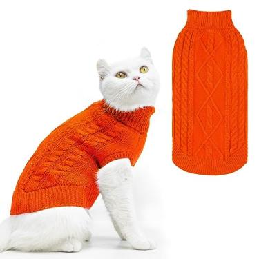 Imagem de PUPTECK Casaco suéter de inverno para gatos - roupas macias e quentes para clima frio malha para gatinhos e cães pequenos uso interno ao ar livre, malha clássica para cachorrinhos gatinhos meninas meninos, laranja, G