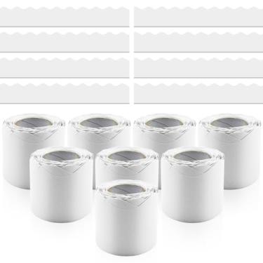 Imagem de Bordas de quadro de avisos - 8 rolos de 262,4 m bordas brancas recortadas boletim para sala de aula, escola e escritório - Decorações de boletins de sala de aula com bordas brancas