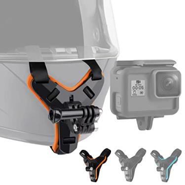 Imagem de Lupholue Suporte de alça de queixo para capacete de motocicleta compatível com GoPro Hero 13, 12, 11, 10, 9, 8, 7, (2018), Hero Black, Insta 360, Session, Xiaomi Yi, SJCAM (laranja)