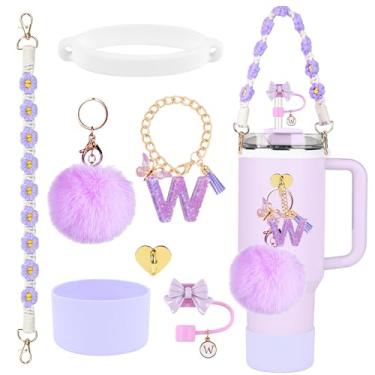 Imagem de Conjunto de acessórios para copos Stanley, topo de palha com laço de 10 mm, bota de silicone, alça de alça de garrafa de água, pingentes de letras para tampa de canudo Stanley Cup 1,134 g Copo de 850