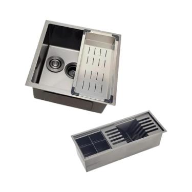 Imagem de Pingoo.casa, Cuba Gourmet Terena 44x44cm e Calha Waiana Embutida 45x18cm Aço Inox 304 - Preto