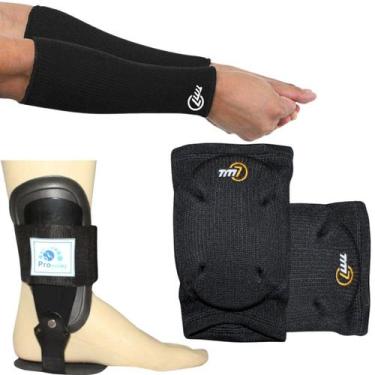 Imagem de Kit Proteção Volei Manguito Joelheira Tm7 Tornozeleira Provolley, Pret