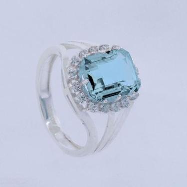 Imagem de Anel de Prata Coleção Queens Cristal Topázio Sky 8x10 e Zircônias Bran